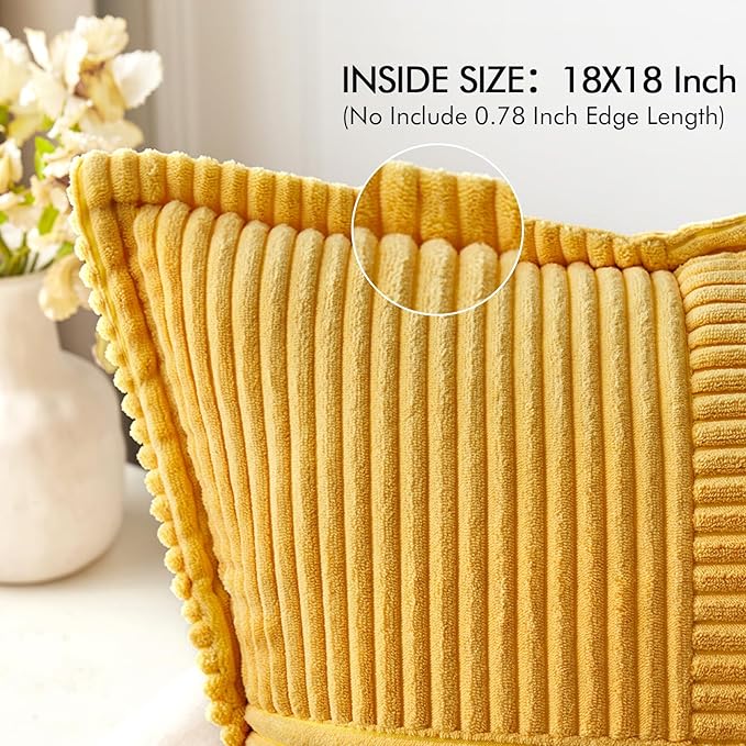MIULEE Golden Yellow Corduroy Pillow Covers 18x18 Inch - Image 2