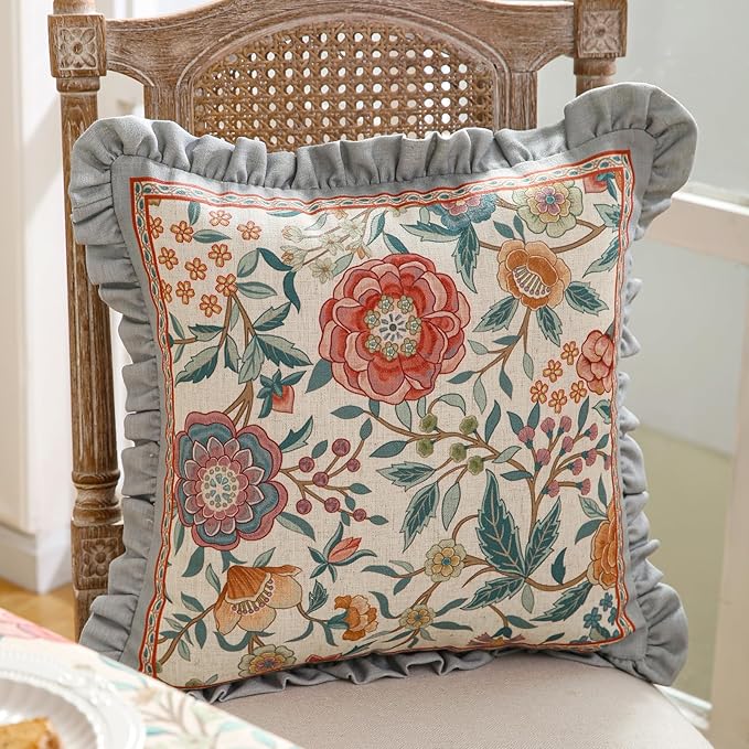 Floral Throw Pillow Covers Set of 2, Cottage Rustic - Image 8