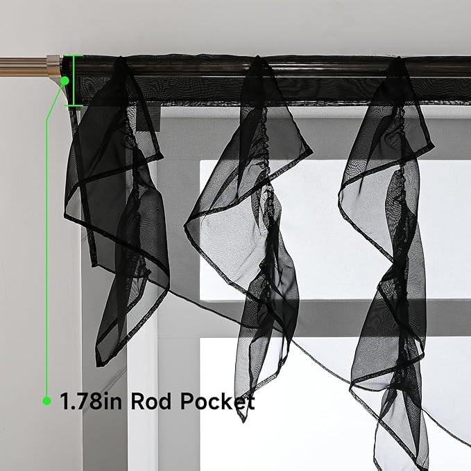 PearAge Ruffled Voile Semi Sheer Curtain Valance, Kitchen Living Room Shabby - Image 4