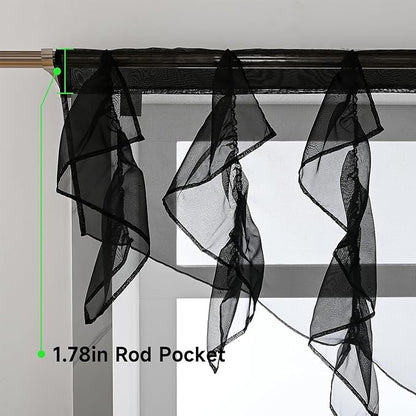 PearAge Ruffled Voile Semi Sheer Curtain Valance, Kitchen Living Room Shabby - Image 4