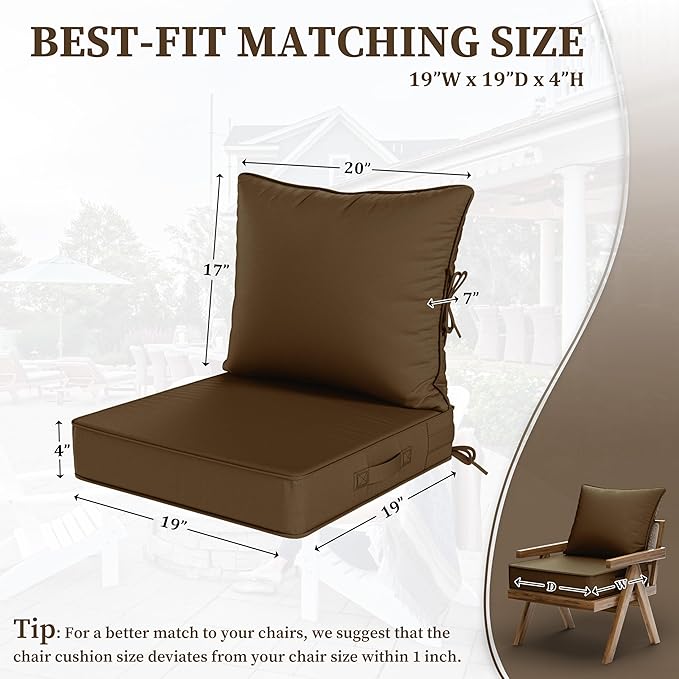 Outdoor Seat Cushion Set 19 L × 19 W × 4 H Inch Waterproof & Fade Resistant - Image 2