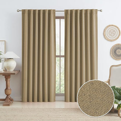 KEQIAOSUOCAI 90 Inch Burlap Natural Farmhouse Curtains Panels, Full Blackout by KEQIAOSUOCAI