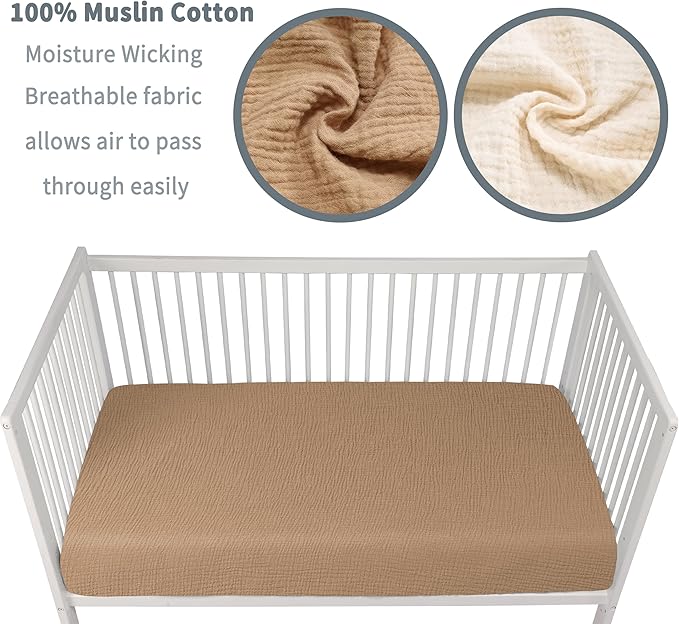 Muslin Crib Sheets for Boys Girls 100% Cotton Fitted Baby Crib Sheet 2 Pack - Image 3