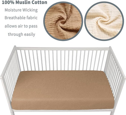Muslin Crib Sheets for Boys Girls 100% Cotton Fitted Baby Crib Sheet 2 Pack - Image 3