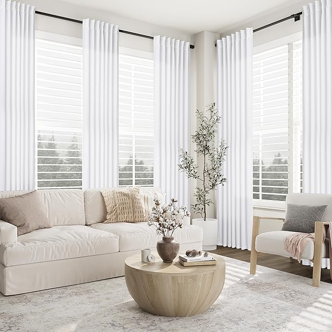 White Pinch Pleated Linen Curtains 105 Inches Long - Image 9