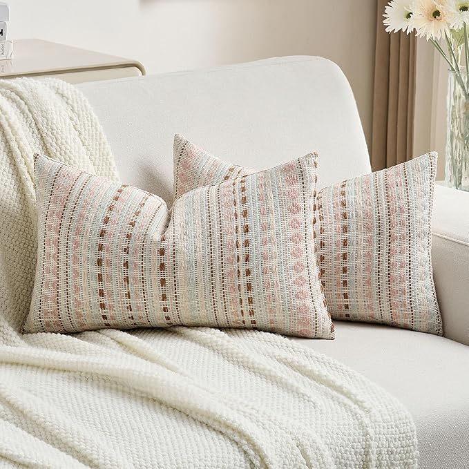 FUTEI Pink Blue Decorative Throw Pillow Covers 12x20 Inch Set of 2, Soft Cozy by FUTEI