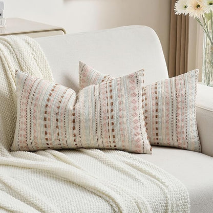 FUTEI Pink Blue Decorative Throw Pillow Covers 12x20 Inch Set of 2, Soft Cozy by FUTEI
