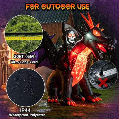 11.5FT Long Animated Dragon & Grim Reaper Halloween Inflatable, Moving Head