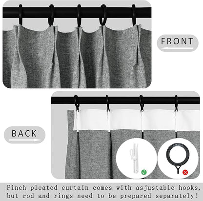 Macochico 100% Blackout Pinch Pleated Linen Curtains Thermal Window Treatments - Image 4