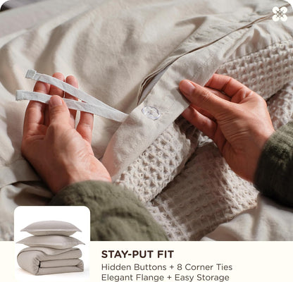 bedsure purewoven 3 pieces 100% cotton waffle duvet showing dimensions