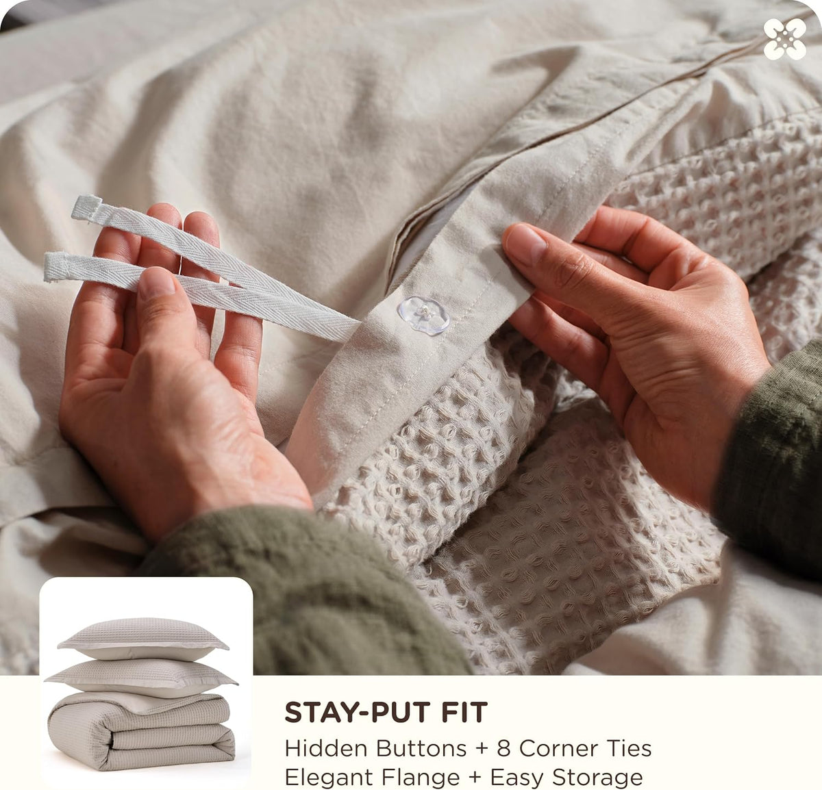 bedsure purewoven 3 pieces 100% cotton waffle duvet showing dimensions