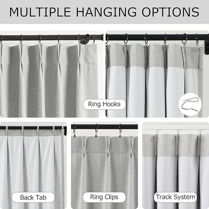 Vision Home Light Gray Pinch Pleated Full Blackout Curtains Linen Blended Room - Image 3