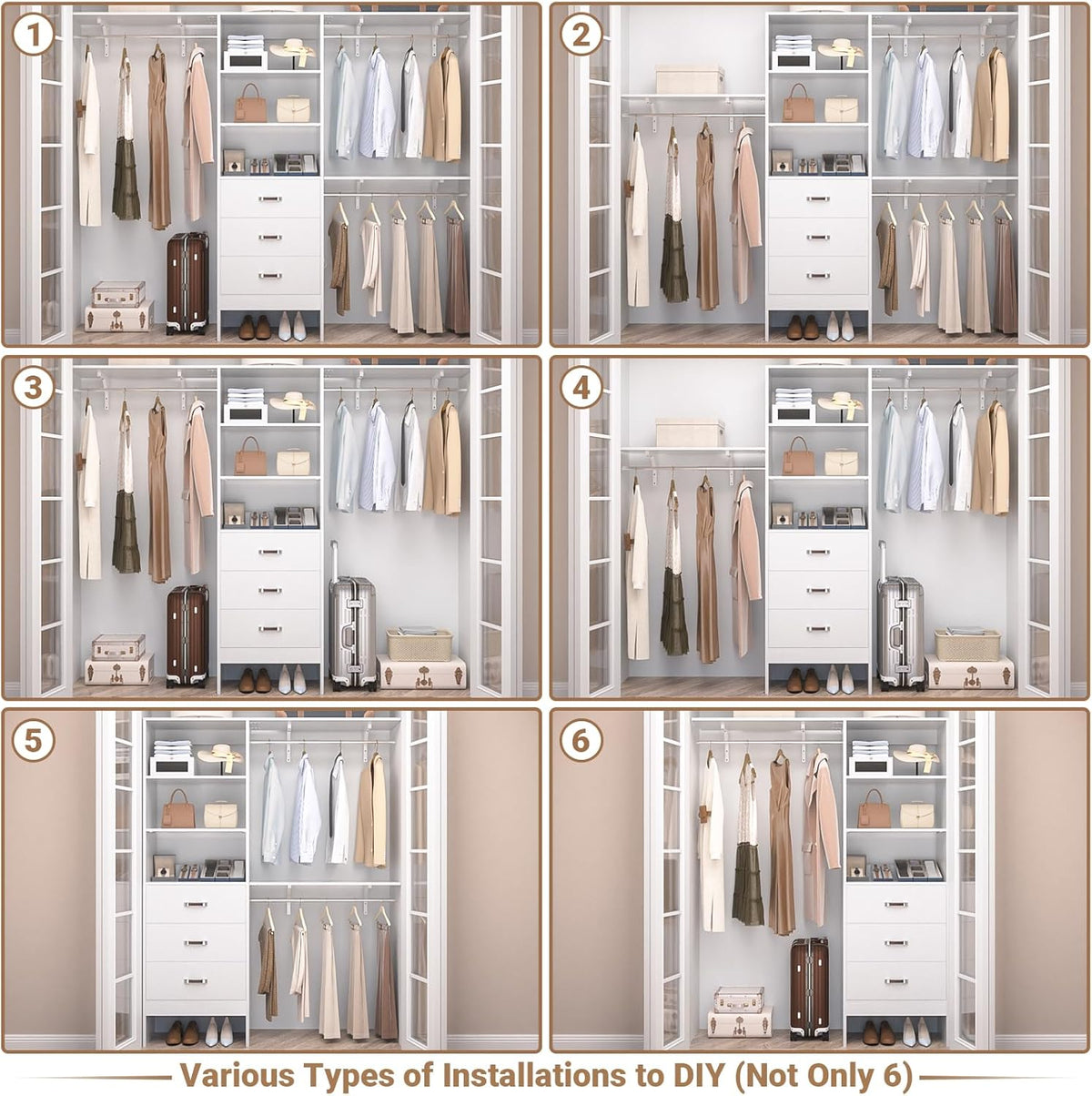besiost closet system with drawer - 8ft wood showing dimensions