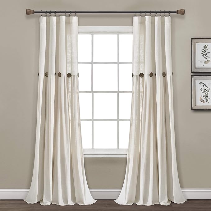 Lush Decor Linen Button Window Curtain Panel, Off White by LushDecor