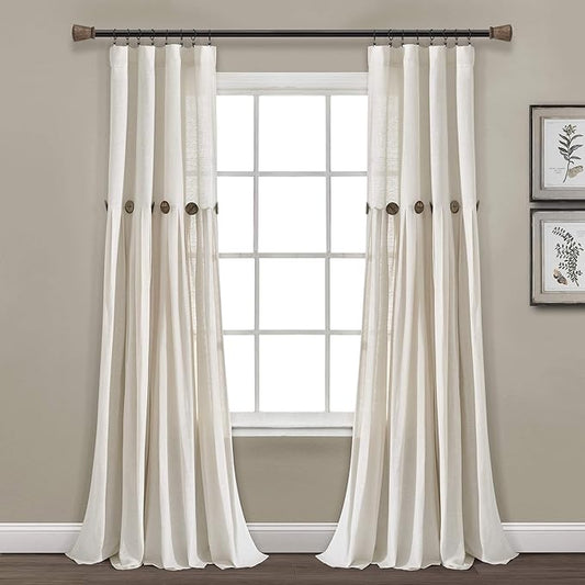 Lush Decor Linen Button Window Curtain Panel, Off White by LushDecor