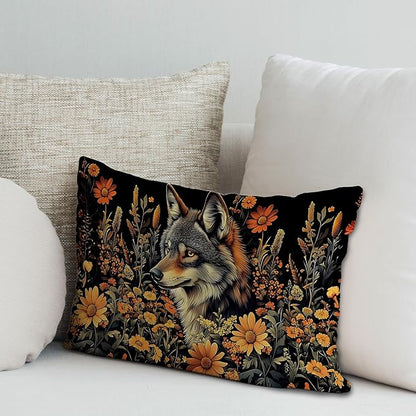 Moody Floral Wolf Pillow Covers 12x20, Dark Academia Room Decor, Dark - Image 3
