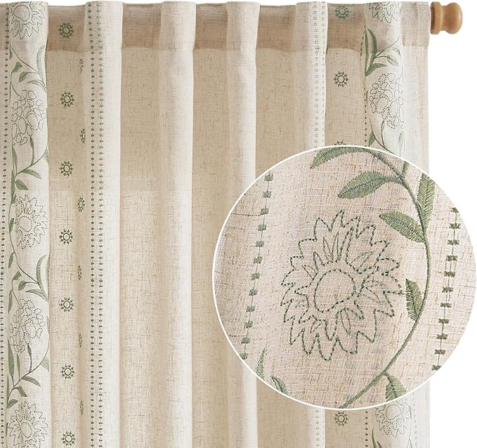 jinchan Winslow Linen Curtains for Bedroom 63 Inches Length Embroidered - Image 8