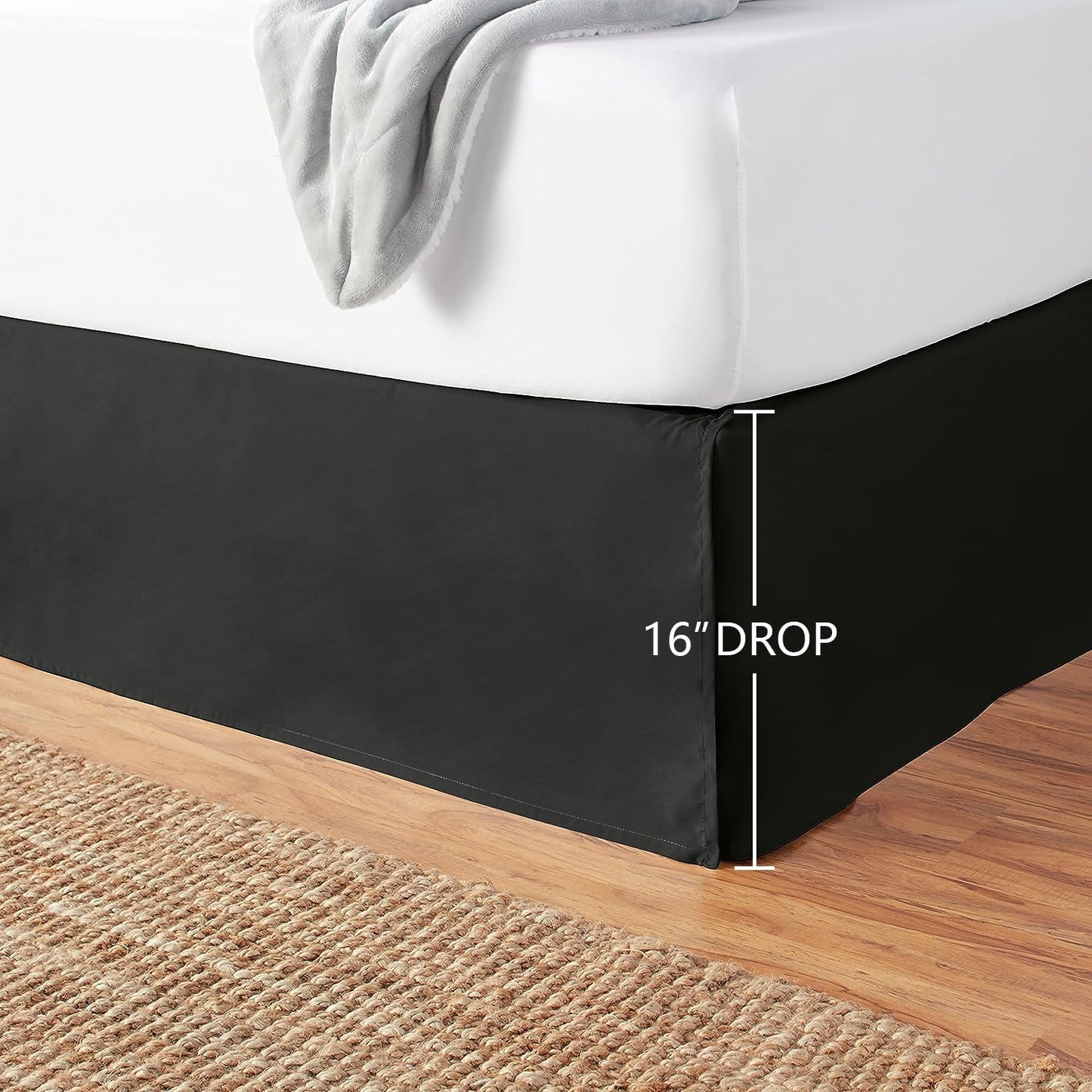 Amazon Basics Lightweight Pleated Bed Skirt, Machine Washable, Wrinkle and Fade Resistant, Queen, Black
