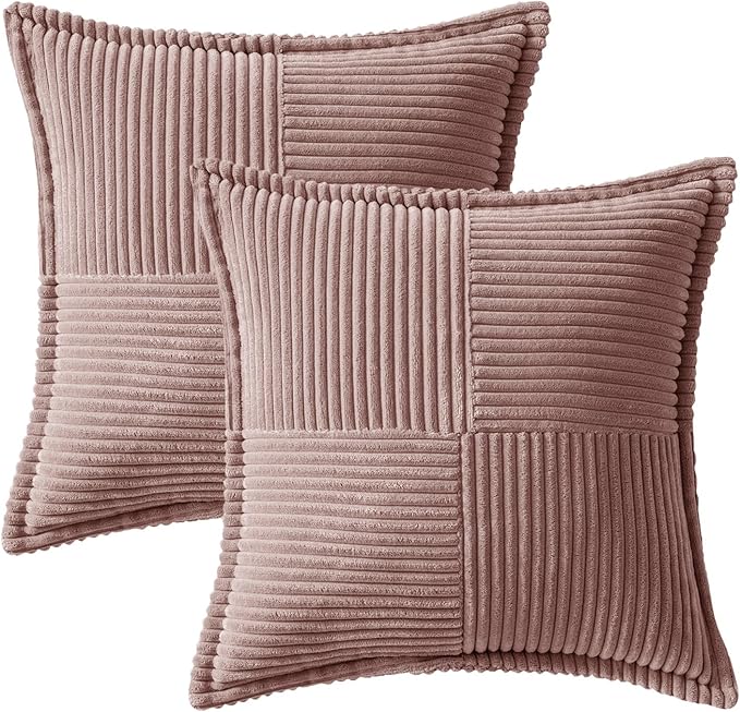 MIULEE Blush Pink Corduroy Decorative Euro Sham Pillow Covers 24x24 Inch - Image 6