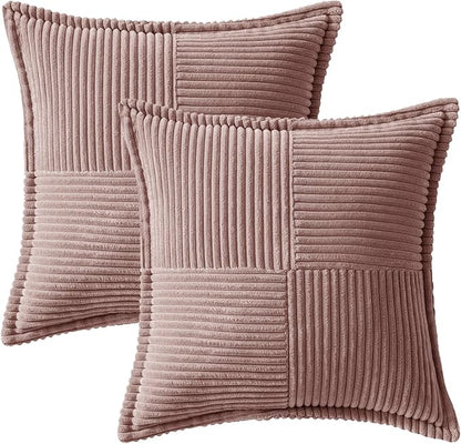 MIULEE Blush Pink Corduroy Decorative Euro Sham Pillow Covers 24x24 Inch - Image 6