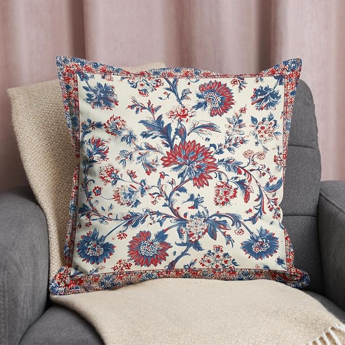 Bohemian Pillow Covers | Vintage Floral & Carpet Design | Double Sided Blue - Image 3