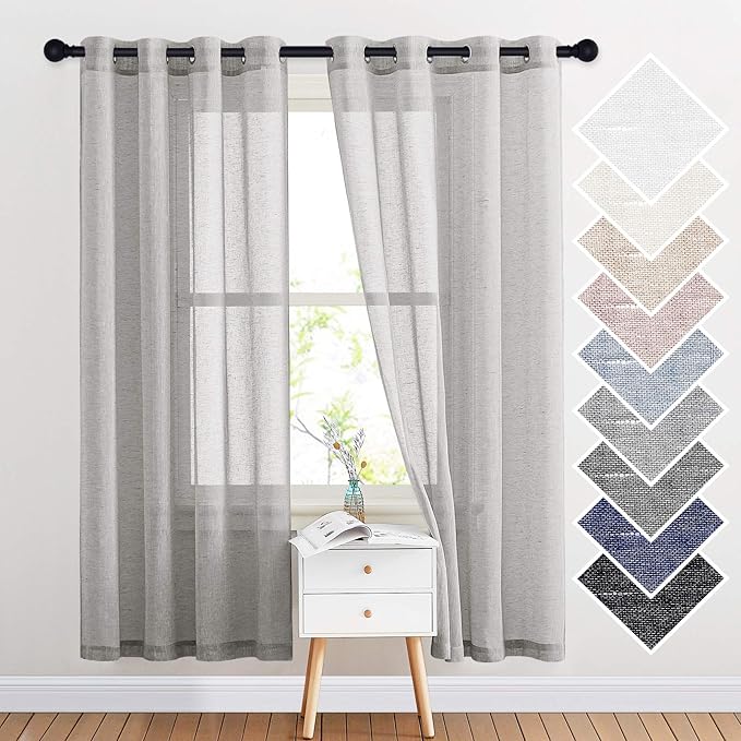NICETOWN Linen Textured Semi Sheer Curtains 72 inches Length, Eyelet Top - Image 2