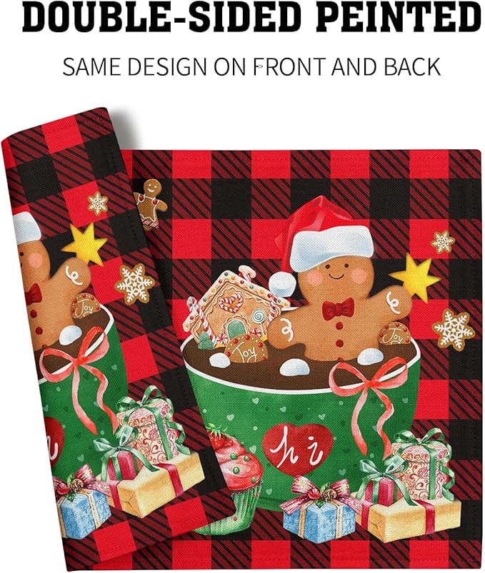 Giwawa Gingerbread Placemats Set of 4, Have A Sweet Christmas Red Black Buffalo - Image 5