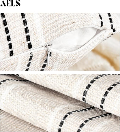 AELS 16x16 Decorative Farmhouse Linen Throw Pillow Covers, Boho Textured Pillow - Image 3