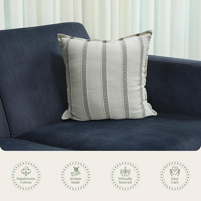 SanVia Grey Hearth Premium Cotton Throw Pillow Covers, 20 x 20 Inches, - Image 4