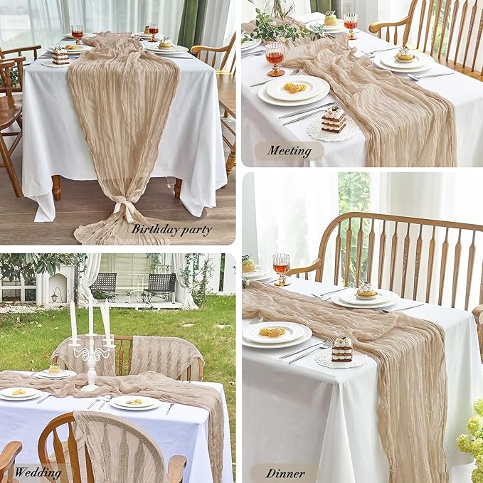 IVAPUPU 2 Pcs Cheesecloth Table Runner - 10ft Nude Boho Gauze Cheese Cloth - Image 6