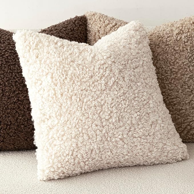 Foindtower 2 Pieces 26x26 Inch Cream Beige, Faux Fur Throw Pillow Cover Accent - Image 4
