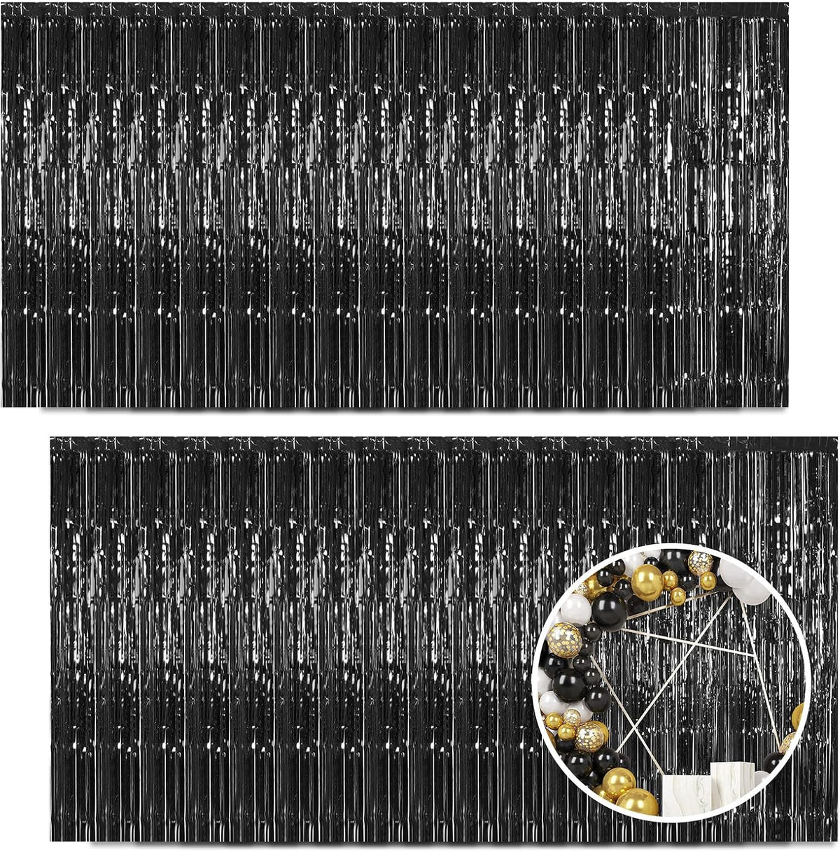 30 Pack Black Foil Fringe Curtain Backdrop, 3.3x8.2 Feet Metallic Tinsel Streamer Curtains Photo Booth Props for Birthday/Graduation/Bachelorette/Halloween/Christmas/New Year/Disco Party Decorations