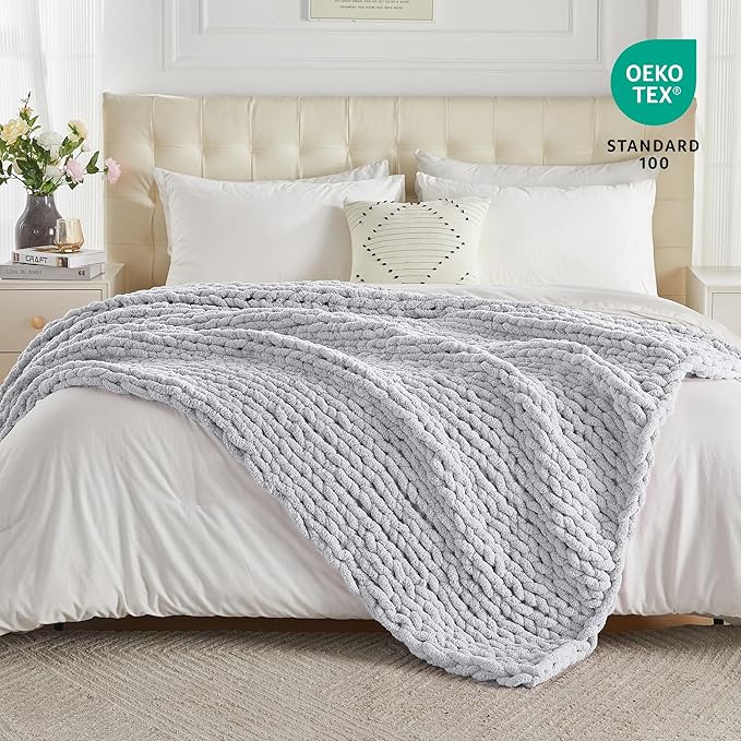 Carriediosa Chunky Knit Throw Blanket 50" X 60", 100% Hand Made Large Chenille - Image 4