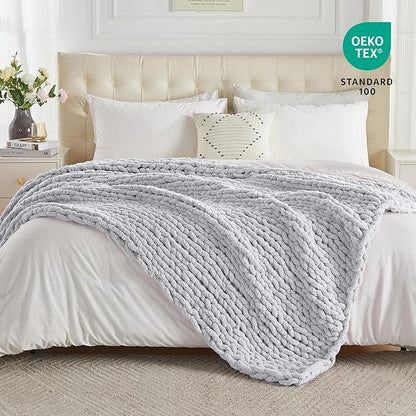 Carriediosa Chunky Knit Throw Blanket 50" X 60", 100% Hand Made Large Chenille - Image 4
