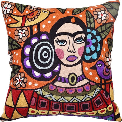 Frida Kahlo Inspired Pillow Cover Orange Mexican Art Pillowcase Eclectic by Kashmir+Designs