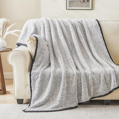 EMME Soft Sherpa Fleece Blanket Reversible Plush Fluffy Large Blanket, Light - Image 3