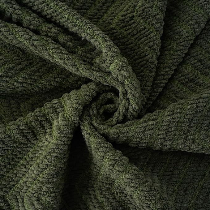 BATTILO HOME Olive Green Chenille Throw Blanket - Image 8