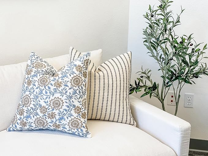 Designer Floral Print on Off White Linen Pillow Cover, Boho Décor Pillow - Image 6