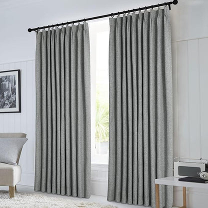 Macochico Pinch Pleated Blackout Linen Curtains 96 Inches Long 100% Light - Image 2