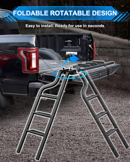 rotatable universal pickup truck tailgate ladder, 600-lb capacity shown in use
