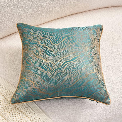 Avigers 20 x 20 Inch Square Green Teal Gold Abstract Striped Embroidery Cushion - Image 5