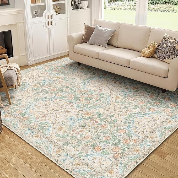 MUJOO Floral 5x7 Area Rugs, Washable Rug by MUJOO