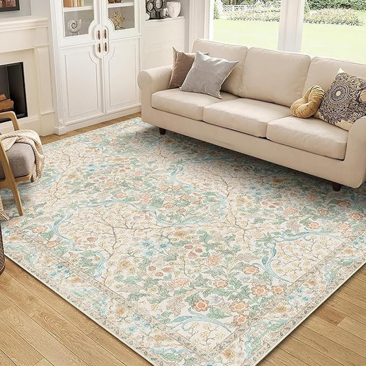 MUJOO Floral 5x7 Area Rugs, Washable Rug by MUJOO