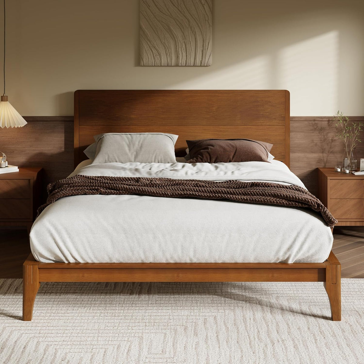 merax queen size bamboo platform bed frame with, main product view