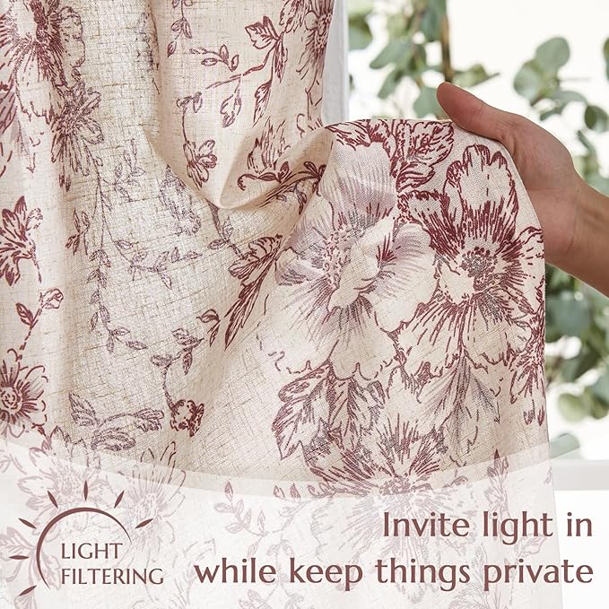 jinchan Linen Floral Tier Curtains 45 Inch Christmas Decorations Farmhouse - Image 5
