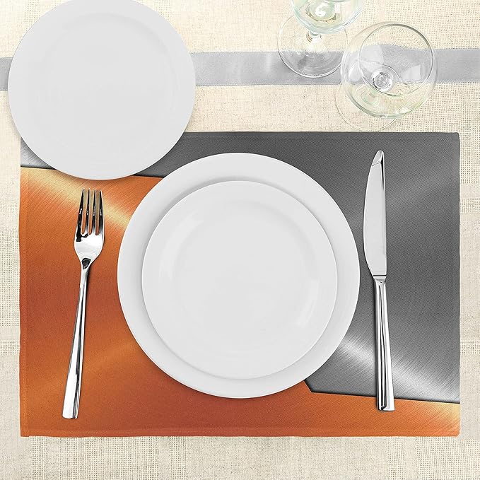Ambesonne Orange and Grey Place Mats Set of 8, 3D Style Machinery Structure - Image 3