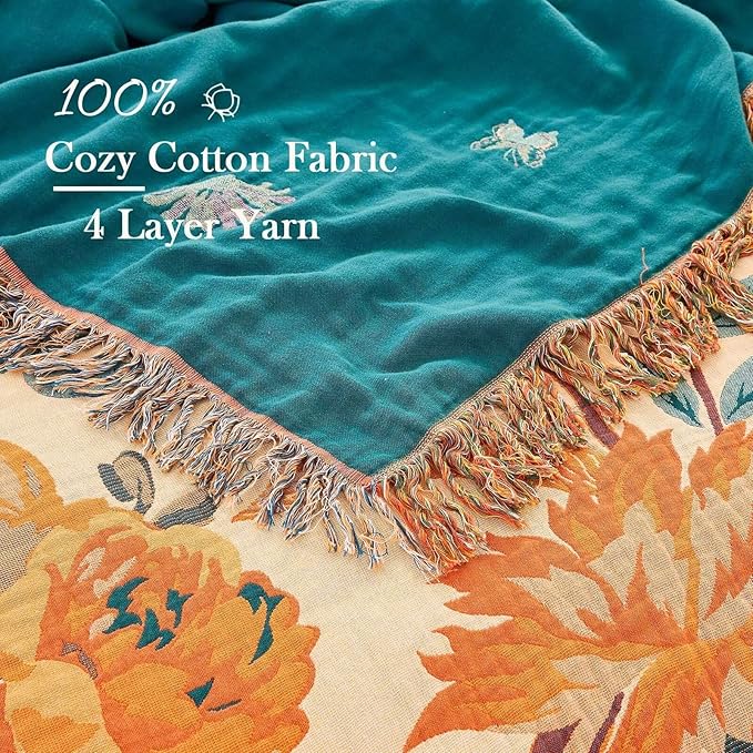 Boho Throw Blanket for Bed, 100% Cotton Soft Rustic Quilt Fall Blanket - Image 3