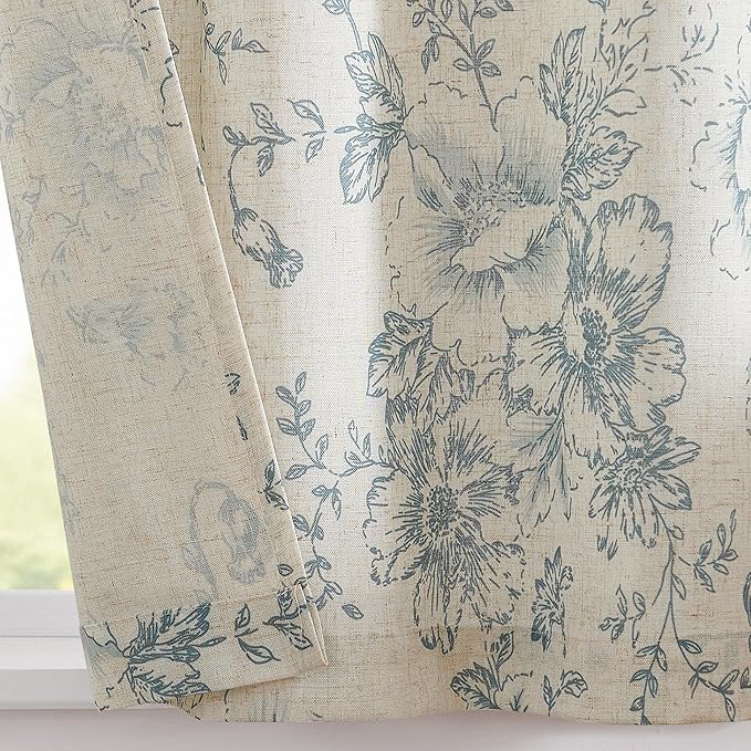 jinchan Linen Kitchen French Floral Tier Curtains 30 Inch Farmhouse Vintage - Image 9