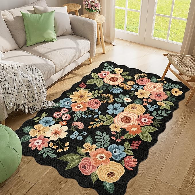 DUKINO 4x6 Area Rug, Floral Non-Slip Indoor Washable Rug - Image 3
