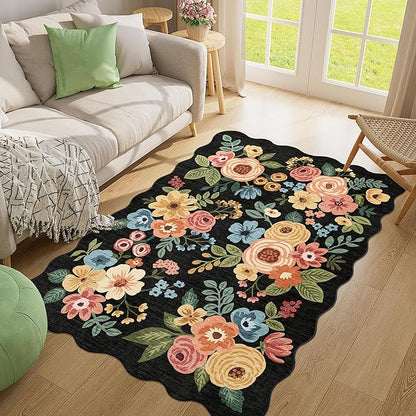 DUKINO 4x6 Area Rug, Floral Non-Slip Indoor Washable Rug - Image 3